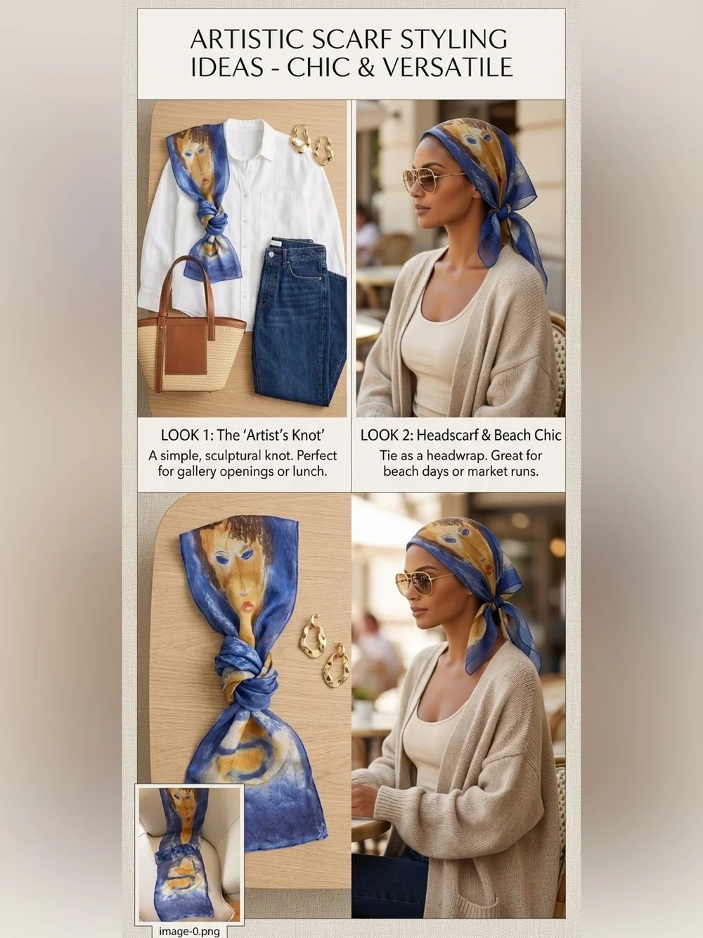 La Boutique des Musées du Monde 100% Silk Art Print Scarf - Blue & yellow